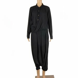 Nicholas K Black Drop Waist Relaxed Long Sleeve Grunge Romper Onepiece Jumpsuit
